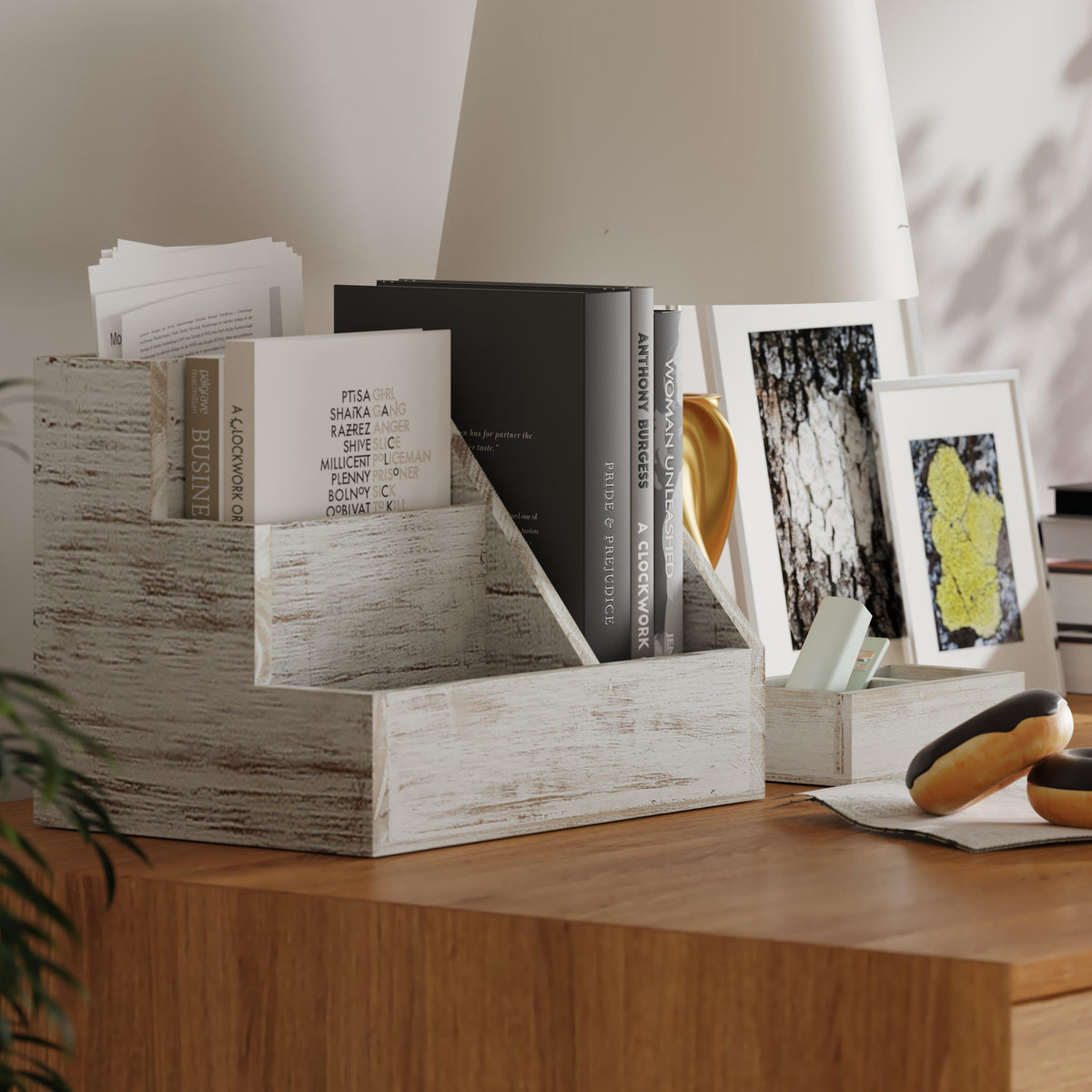 White Wash |#| Whitewashed Wooden 3 Piece Organization Set for Desktop, Tables, or Vanity