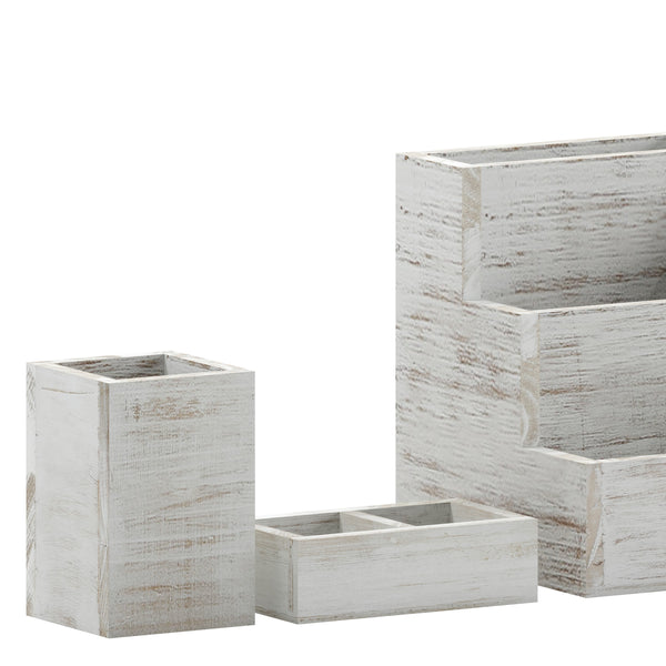 White Wash |#| Whitewashed Wooden 3 Piece Organization Set for Desktop, Tables, or Vanity
