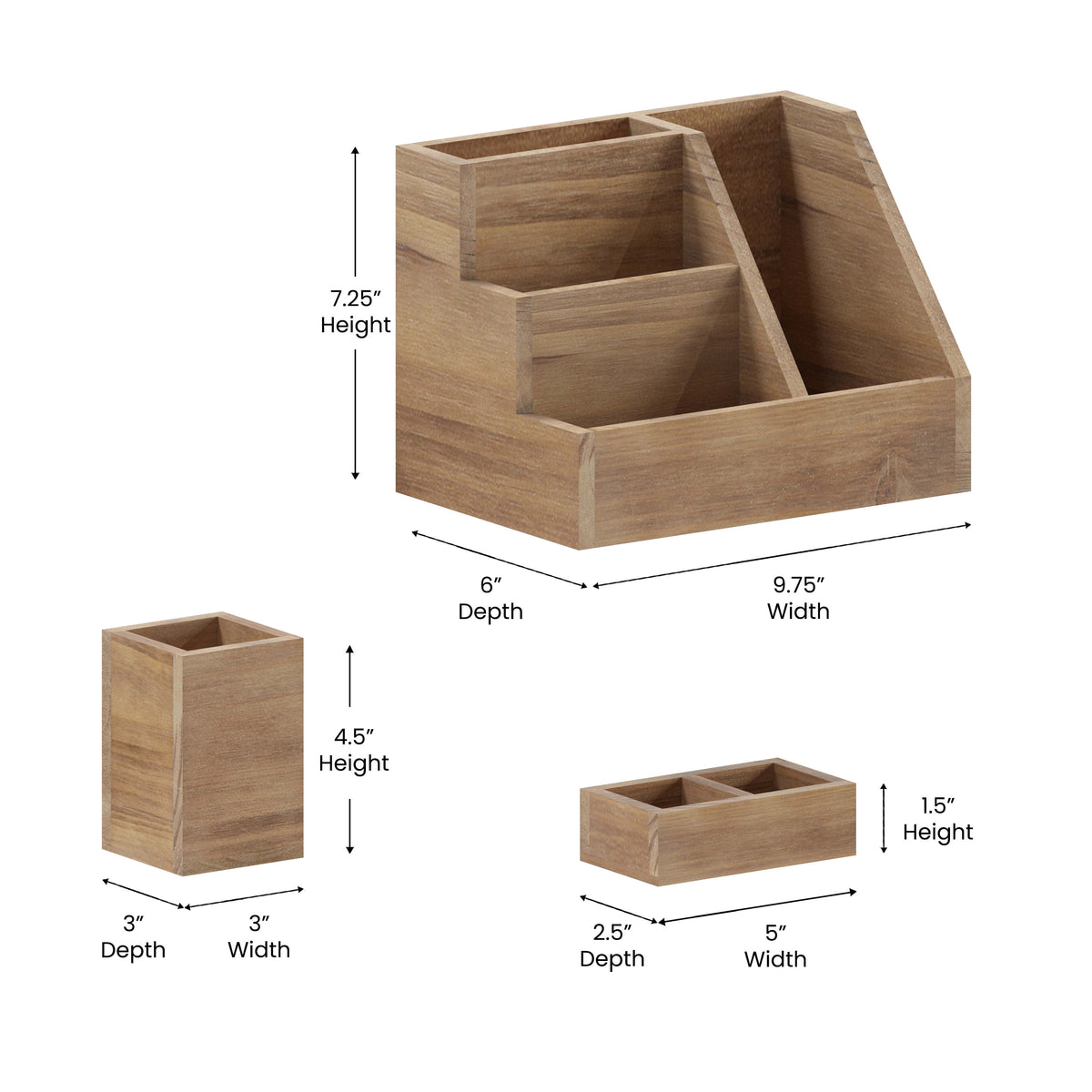 Rustic Brown |#| Rustic Brown Wooden 3 Piece Organization Set for Desktop, Tables, or Vanity