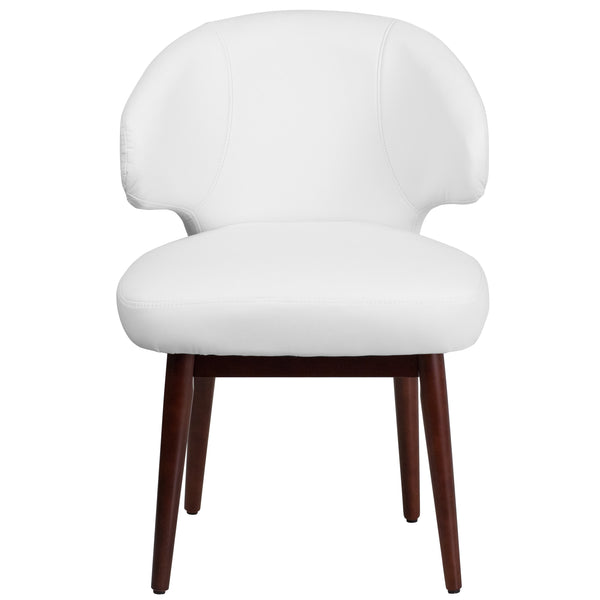 White LeatherSoft |#| White LeatherSoft Side Reception Chair with Walnut Legs - Hospitality Furniture