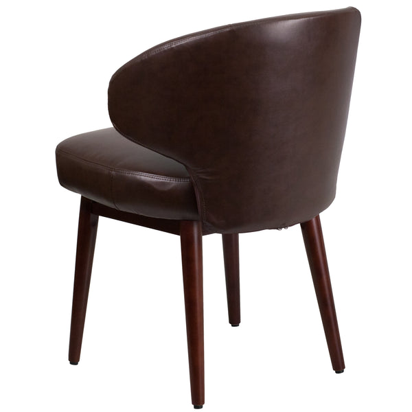 Brown LeatherSoft |#| Brown LeatherSoft Side Reception Chair with Walnut Legs - Hospitality Seating