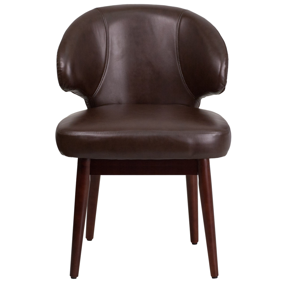 Brown LeatherSoft |#| Brown LeatherSoft Side Reception Chair with Walnut Legs - Hospitality Seating