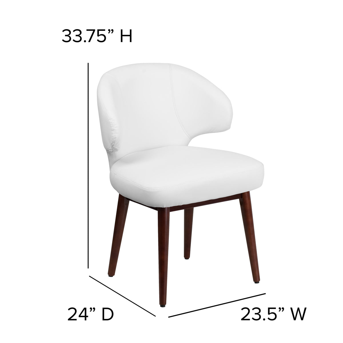 White LeatherSoft |#| White LeatherSoft Side Reception Chair with Walnut Legs - Hospitality Furniture