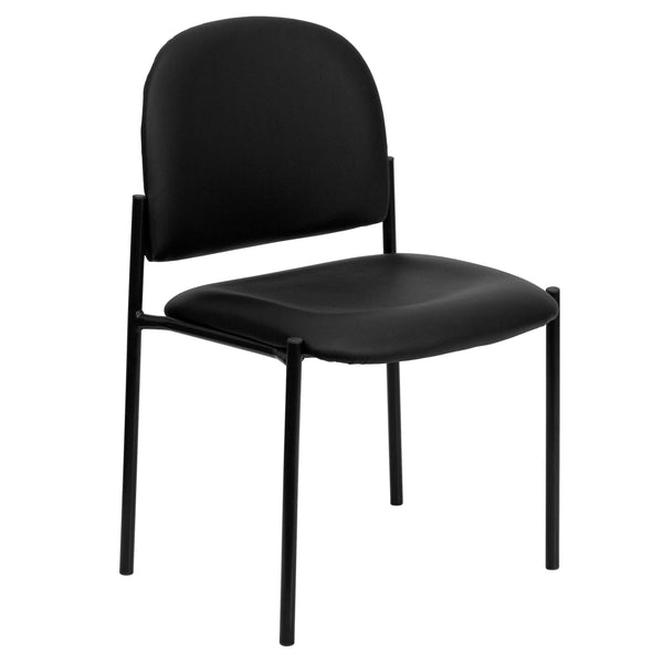 Black Vinyl |#| Comfort Black Vinyl Stackable Steel Side Reception Chair - Hospitality Seating