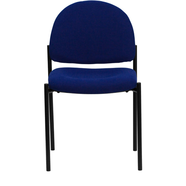 Navy Fabric |#| Comfort Navy Fabric Stackable Steel Side Reception Chair with Arms - Guest Chair