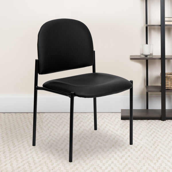 Black Vinyl |#| Comfort Black Vinyl Stackable Steel Side Reception Chair - Hospitality Seating