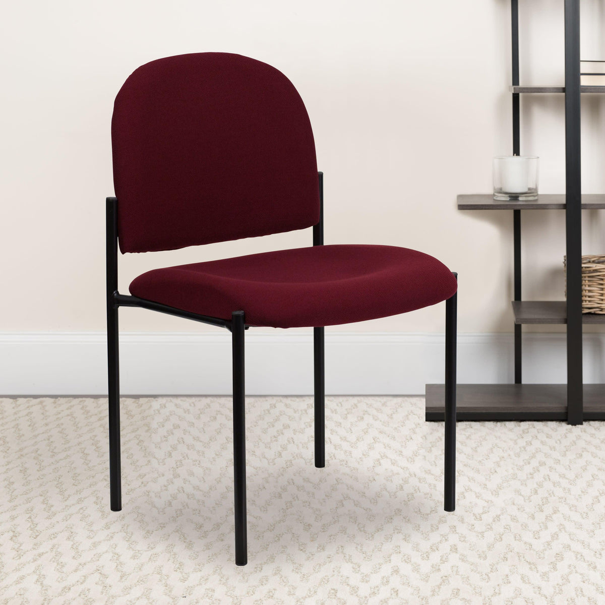 Burgundy Fabric |#| Comfort Burgundy Fabric Stackable Steel Side Reception Chair - Home Office