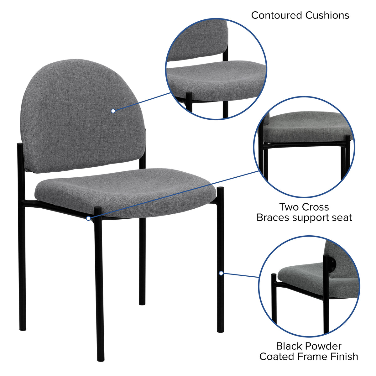 Gray Fabric |#| Comfort Gray Fabric Stackable Steel Side Reception Chair - Home Office