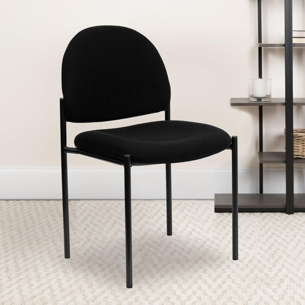 Black Fabric |#| Comfort Black Fabric Stackable Steel Side Reception Chair - Home Office