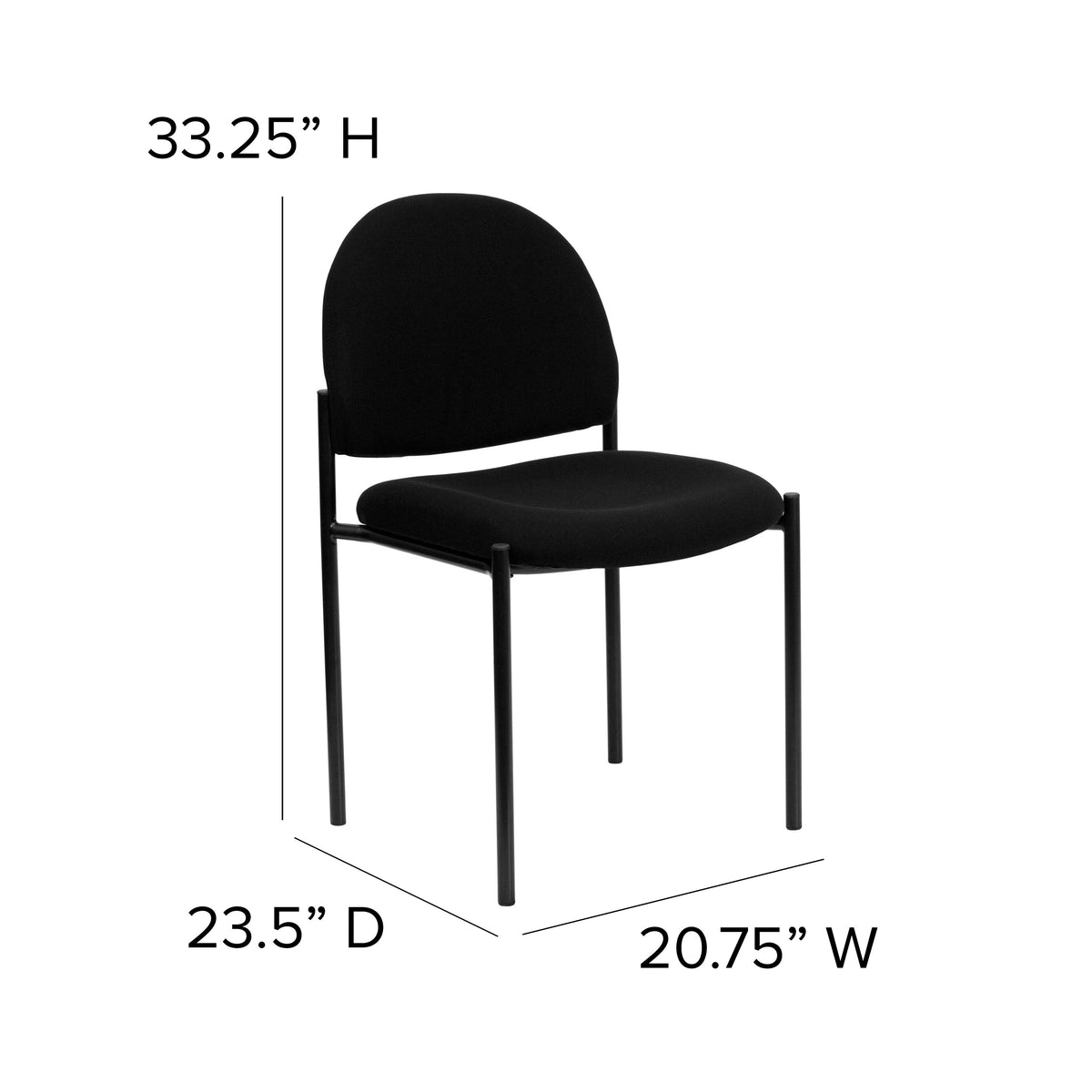 Black Fabric |#| Comfort Black Fabric Stackable Steel Side Reception Chair - Home Office