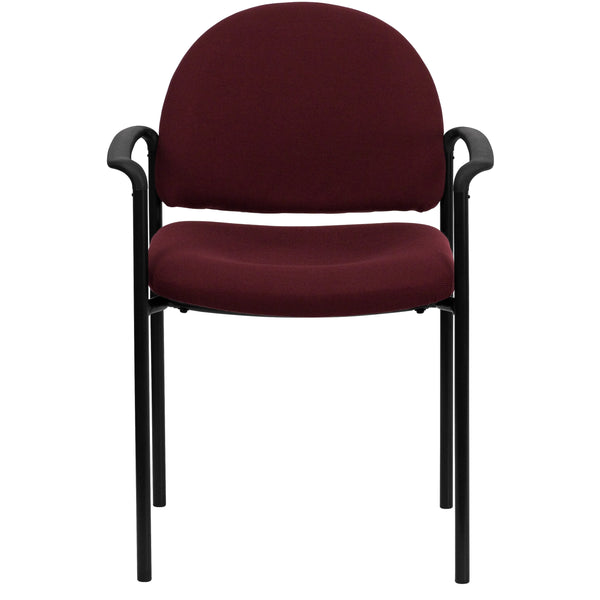 Burgundy Fabric |#| Comfort Burgundy Fabric Stackable Steel Side Reception Chair with Arms - Office