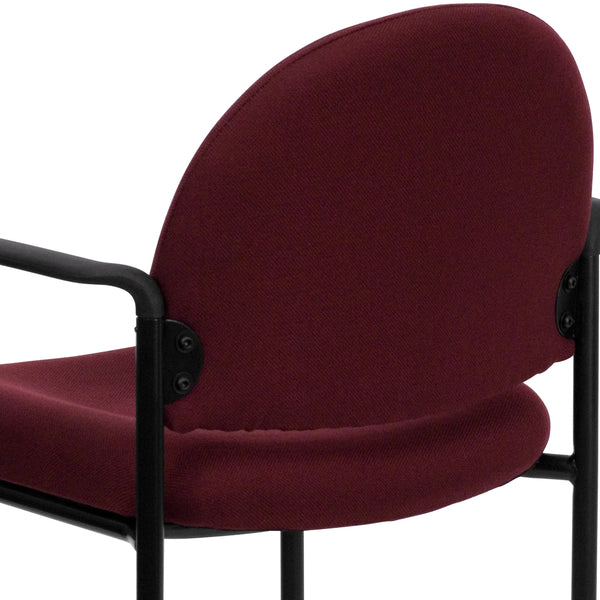 Burgundy Fabric |#| Comfort Burgundy Fabric Stackable Steel Side Reception Chair with Arms - Office