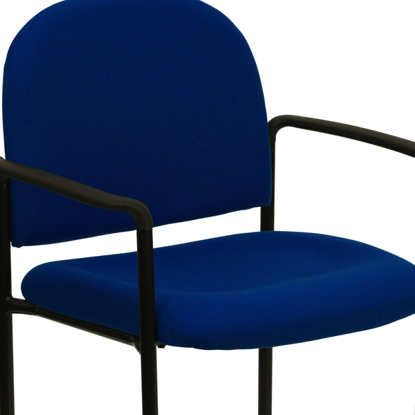 Navy Fabric |#| Comfort Navy Fabric Stackable Steel Side Reception Chair with Arms - Guest Chair