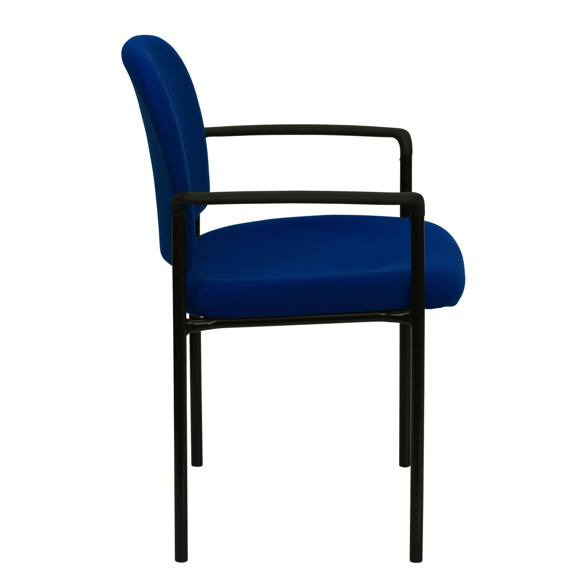Navy Fabric |#| Comfort Navy Fabric Stackable Steel Side Reception Chair with Arms - Guest Chair