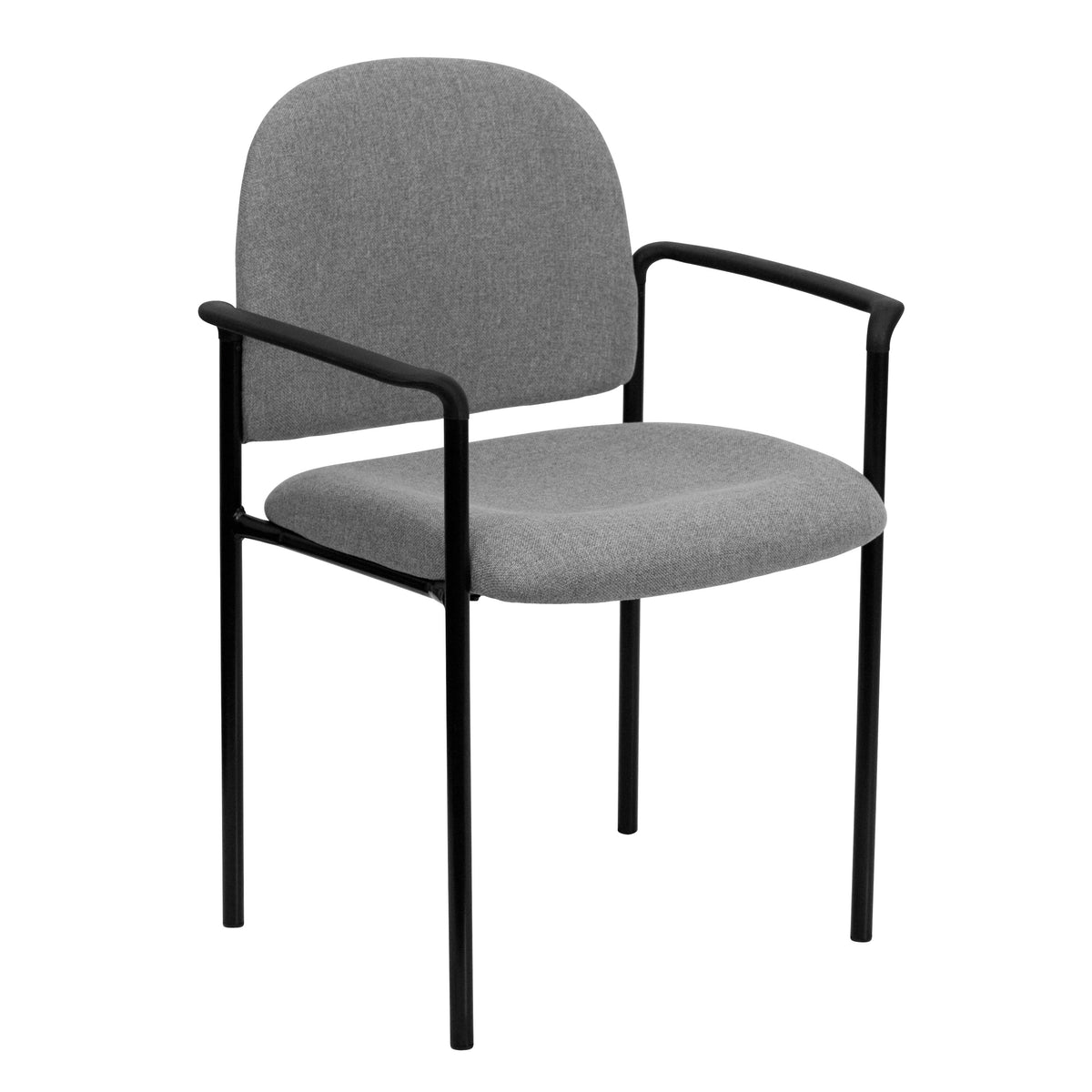 Gray Fabric |#| Comfort Gray Fabric Stackable Steel Side Reception Chair with Arms - Guest Chair