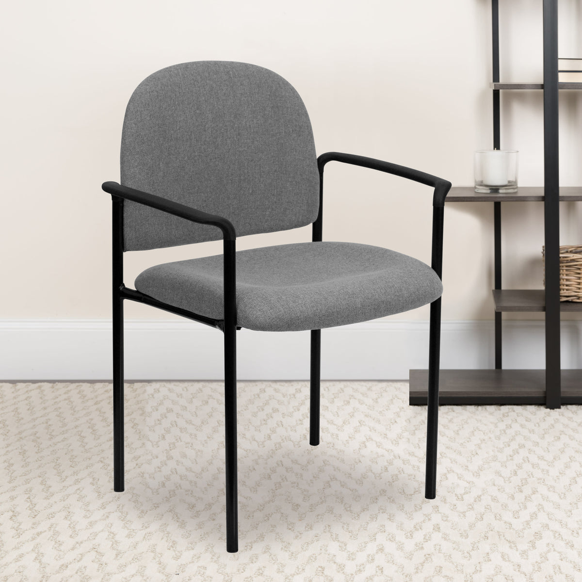 Gray Fabric |#| Comfort Gray Fabric Stackable Steel Side Reception Chair with Arms - Guest Chair