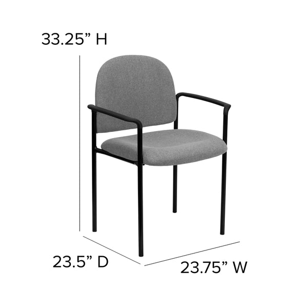 Gray Fabric |#| Comfort Gray Fabric Stackable Steel Side Reception Chair with Arms - Guest Chair