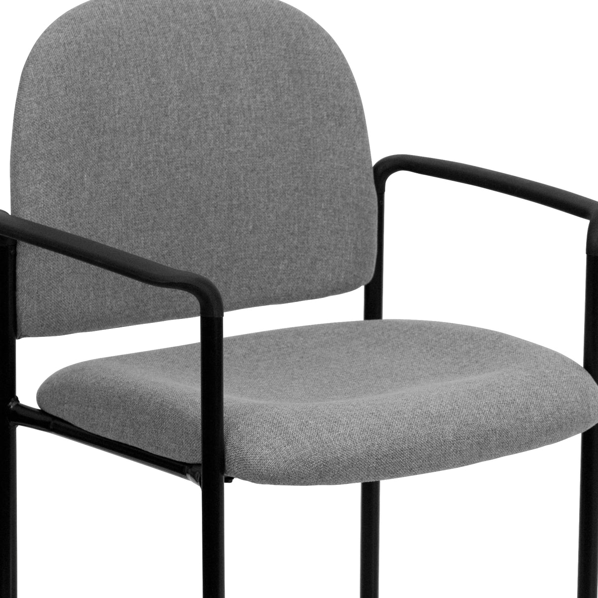 Gray Fabric |#| Comfort Gray Fabric Stackable Steel Side Reception Chair with Arms - Guest Chair