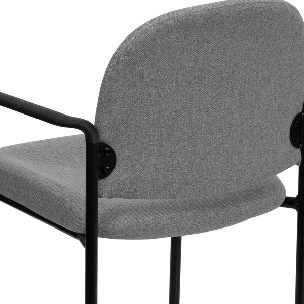 Gray Fabric |#| Comfort Gray Fabric Stackable Steel Side Reception Chair with Arms - Guest Chair