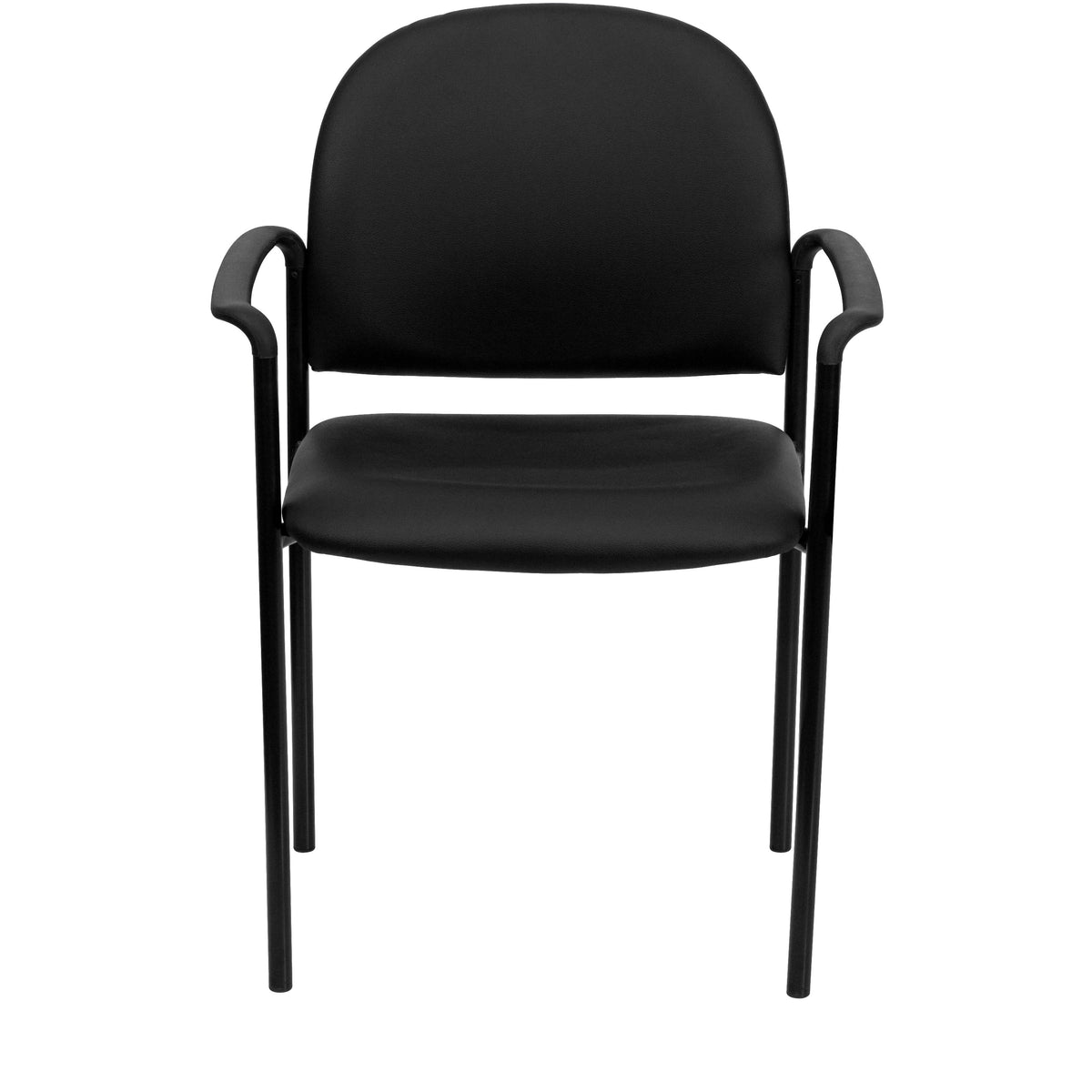 Black Vinyl |#| Comfort Black Vinyl Stackable Steel Side Reception Chair with Arms - Guest Chair