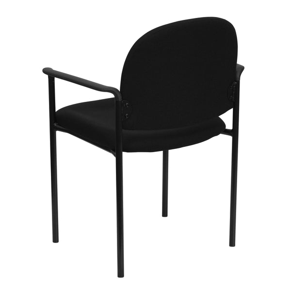 Black Fabric |#| Comfort Black Fabric Stackable Steel Side Reception Chair w/ Arms - Guest Chair