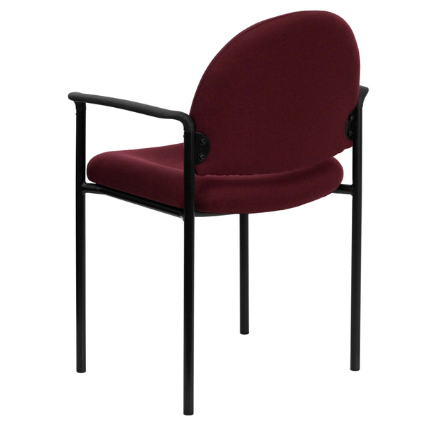 Burgundy Fabric |#| Comfort Burgundy Fabric Stackable Steel Side Reception Chair with Arms - Office