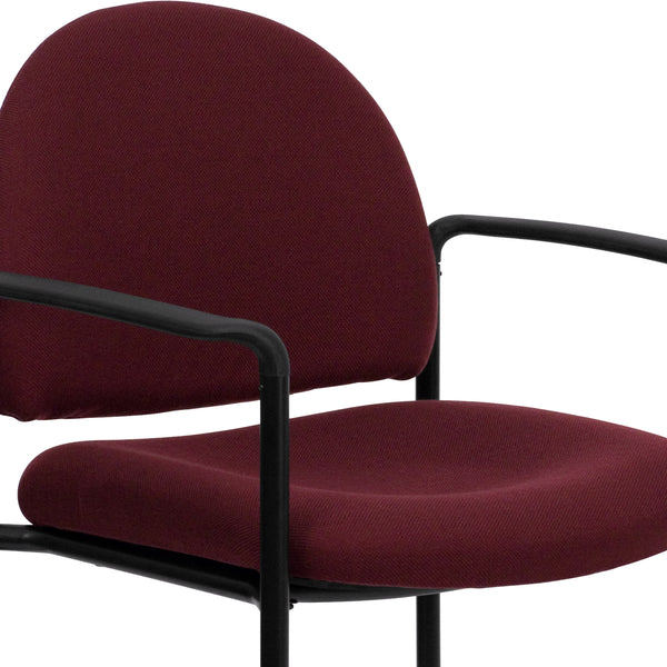 Burgundy Fabric |#| Comfort Burgundy Fabric Stackable Steel Side Reception Chair with Arms - Office