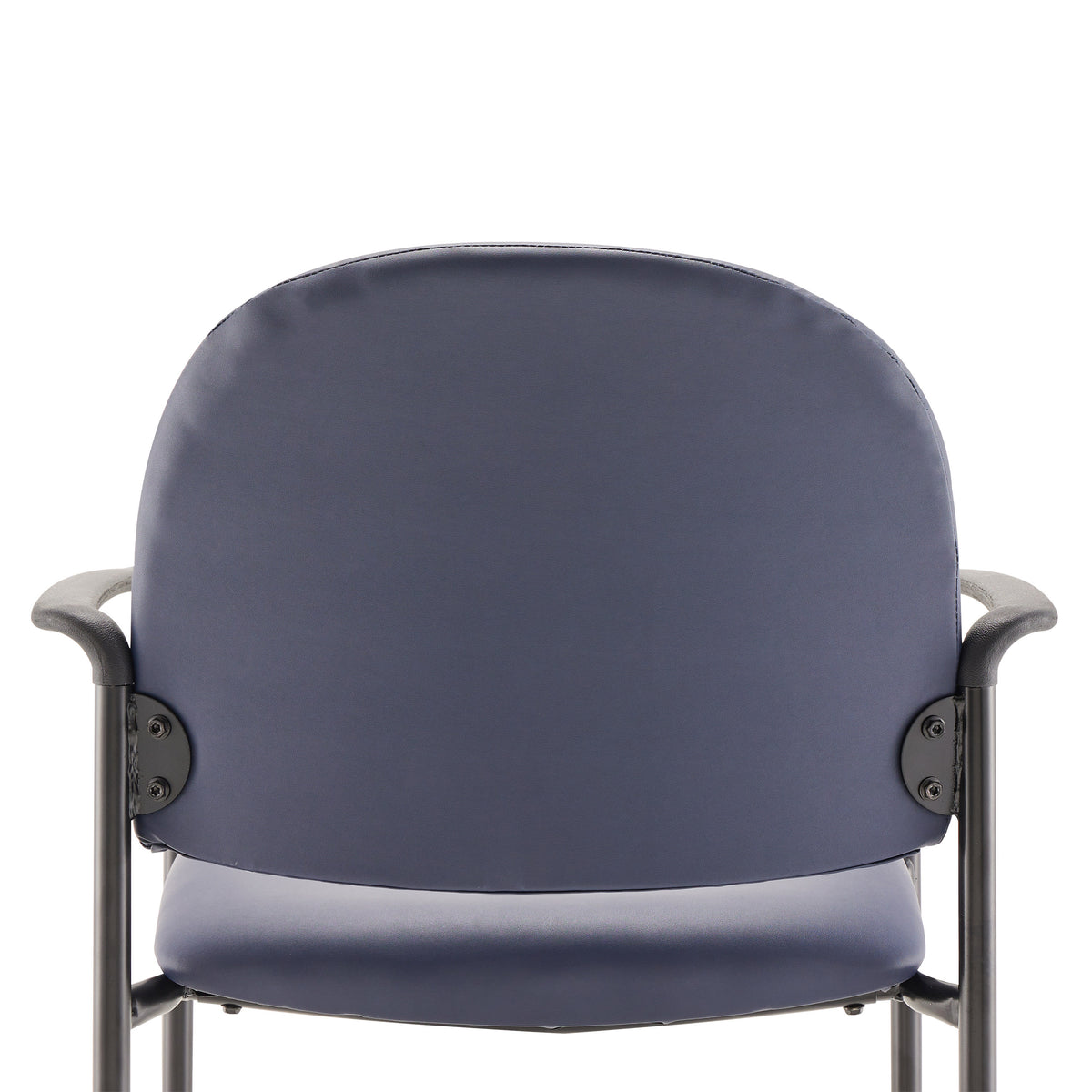 Navy Vinyl |#| Comfort Navy Vinyl Stackable Steel Side Reception Chair w/ Arms - Guest Chair