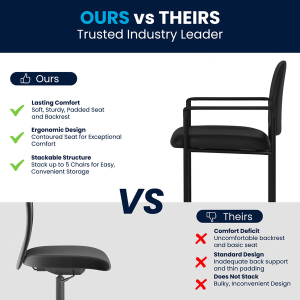 Black Vinyl |#| Comfort Black Vinyl Stackable Steel Side Reception Chair with Arms - Guest Chair