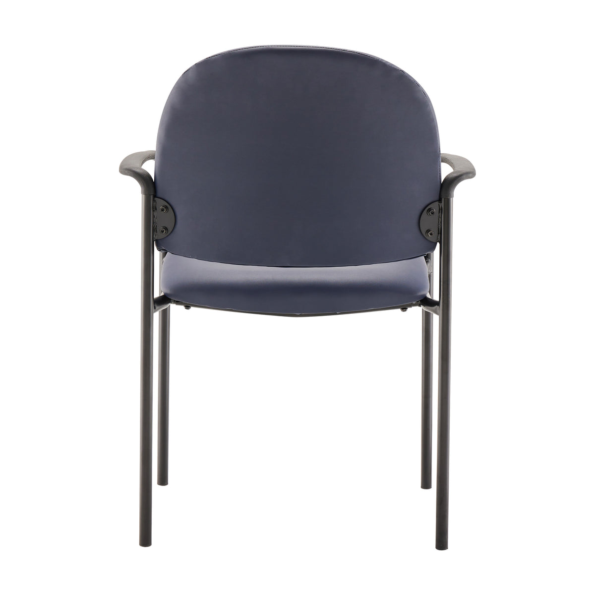 Navy Vinyl |#| Comfort Navy Vinyl Stackable Steel Side Reception Chair w/ Arms - Guest Chair