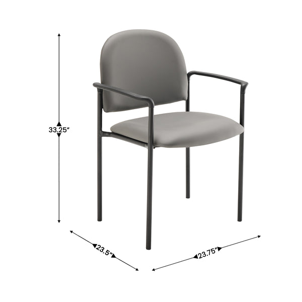 Gray Vinyl |#| Comfort Gray Vinyl Stackable Steel Side Reception Chair w/ Arms - Guest Chair