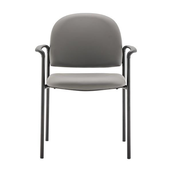 Gray Vinyl |#| Comfort Gray Vinyl Stackable Steel Side Reception Chair w/ Arms - Guest Chair