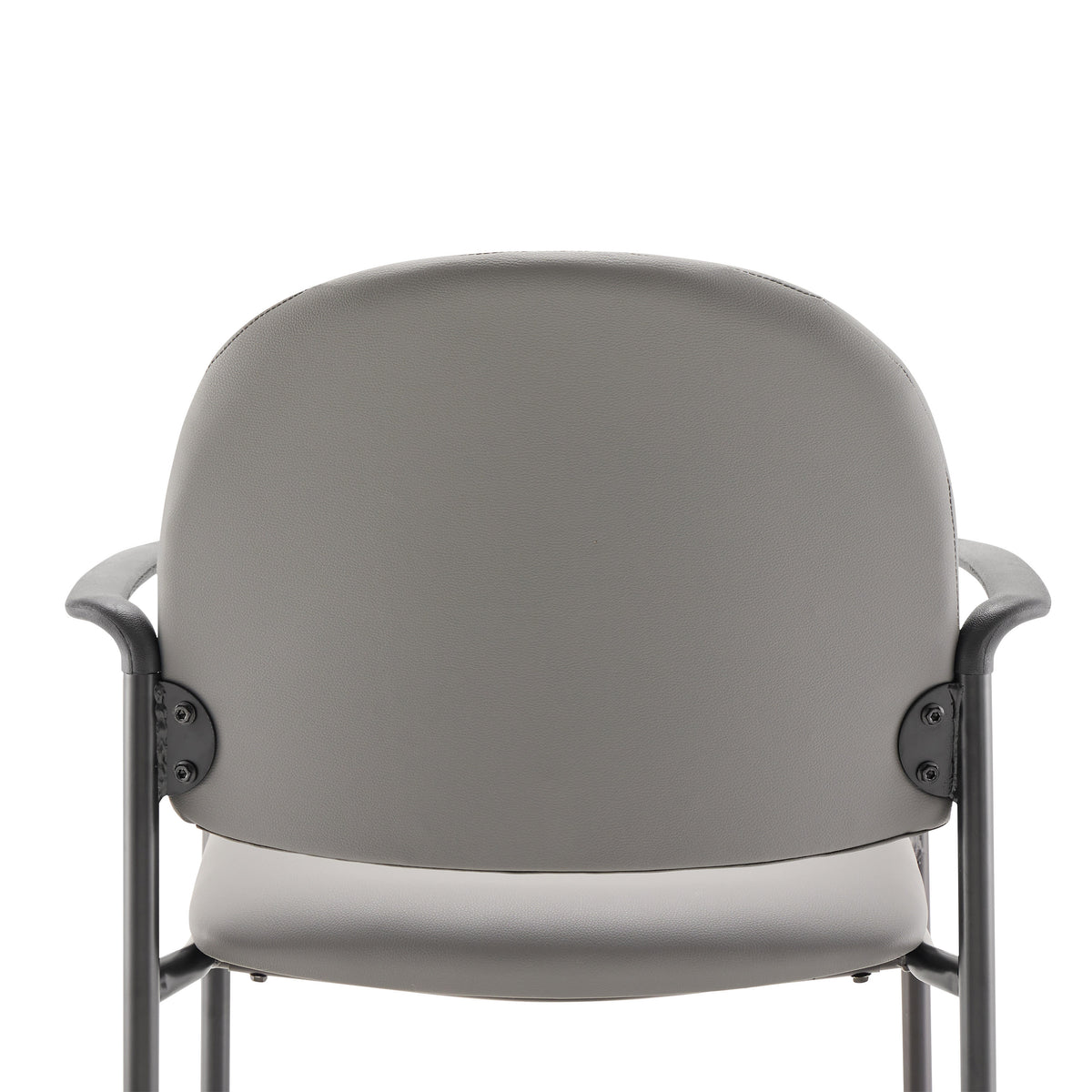 Gray Vinyl |#| Comfort Gray Vinyl Stackable Steel Side Reception Chair w/ Arms - Guest Chair