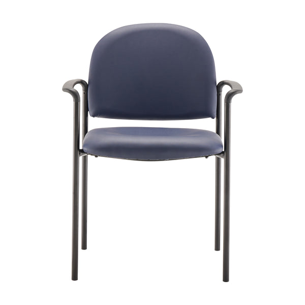 Navy Vinyl |#| Comfort Navy Vinyl Stackable Steel Side Reception Chair w/ Arms - Guest Chair