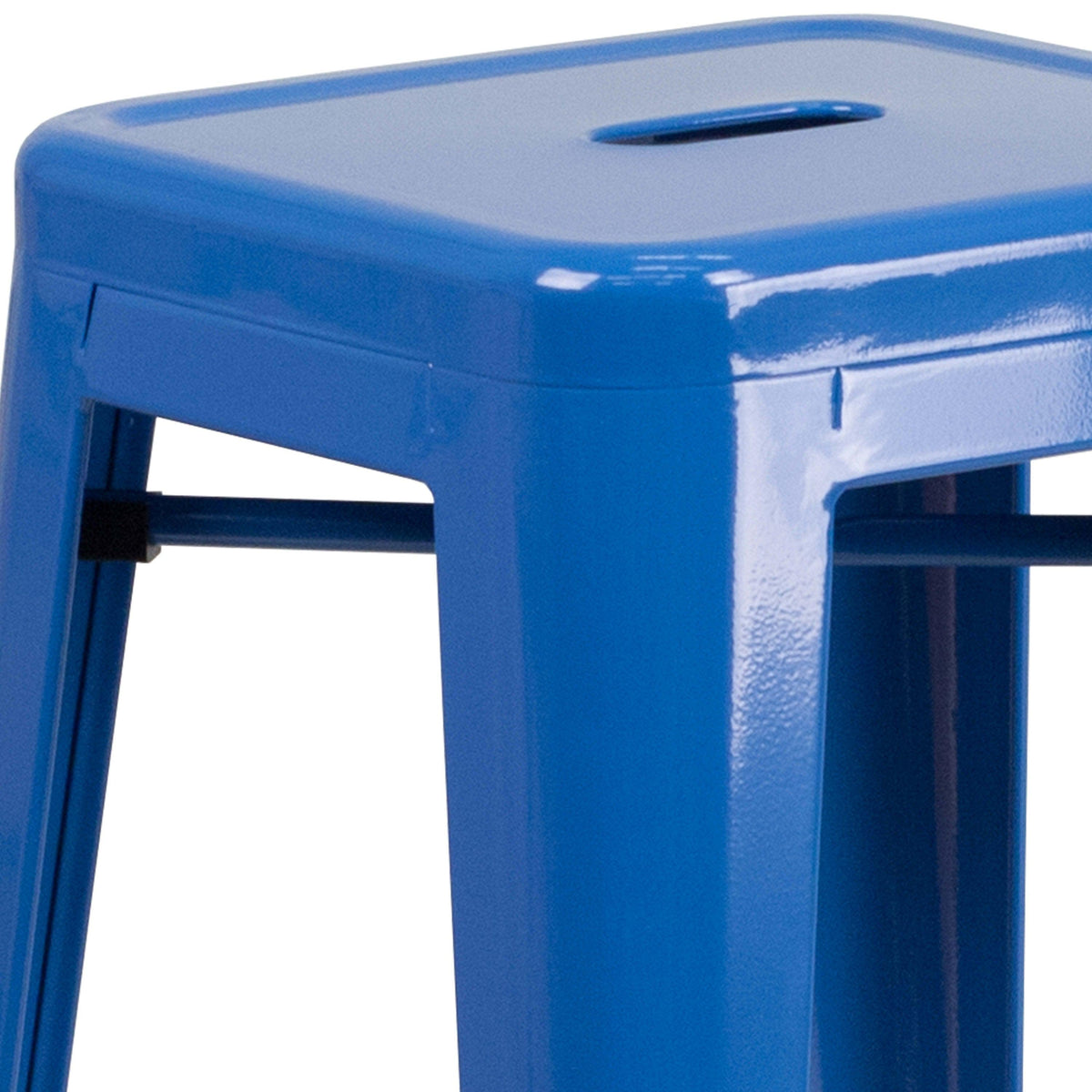 Blue |#| 23.75inch Square Blue Metal Bar Table Set with 2 Square Seat Backless Stools