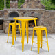 Yellow |#| 23.75inch Square Yellow Metal Bar Table Set with 2 Square Seat Backless Stools