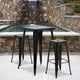 Black |#| 23.75inch Square Black Metal Bar Table Set with 2 Square Seat Backless Stools