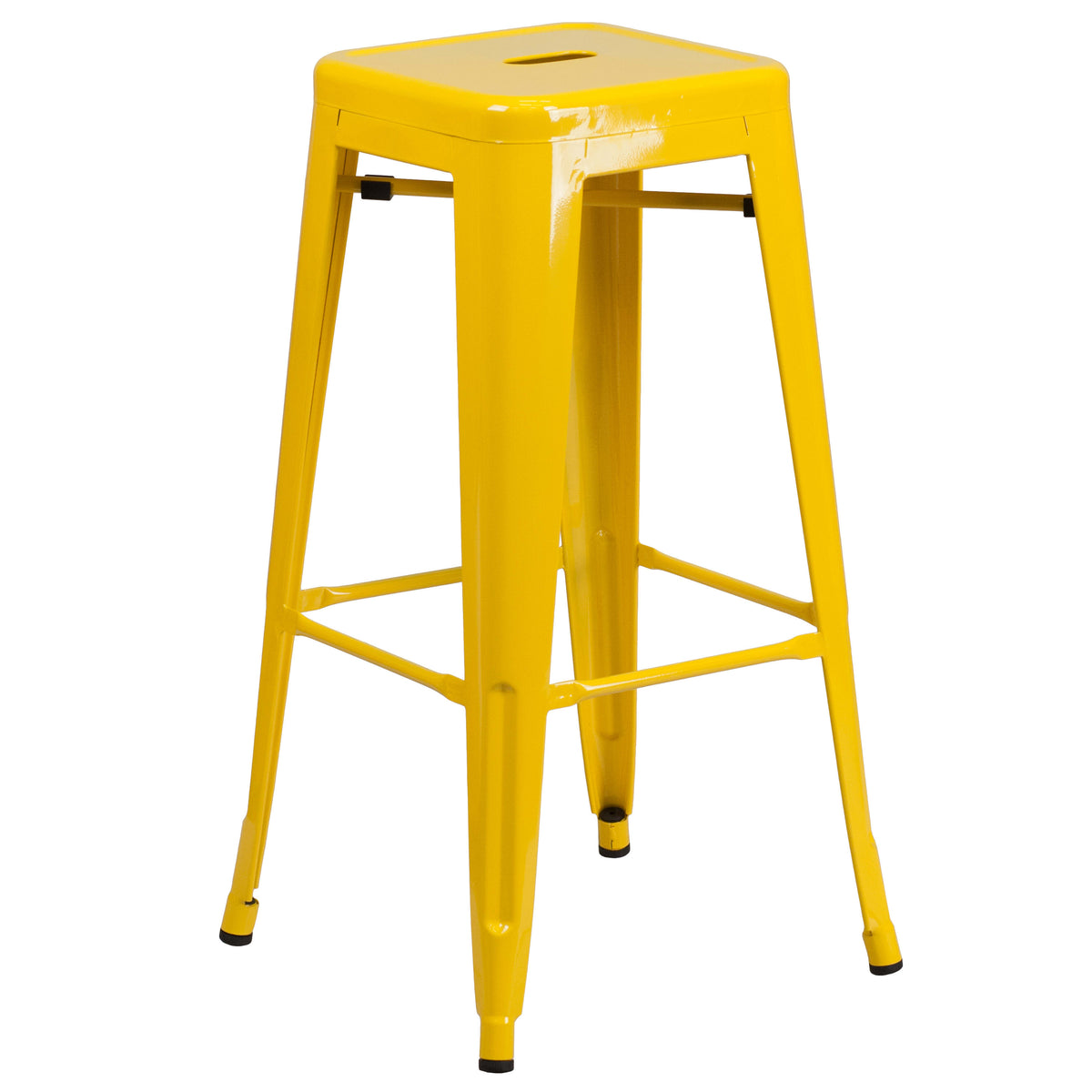 Yellow |#| 23.75inch Square Yellow Metal Bar Table Set with 2 Square Seat Backless Stools