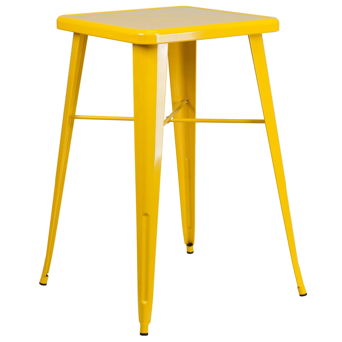 Yellow |#| 23.75" Square Yellow Metal Bar Table Set with 2 Square Seat Backless Stools