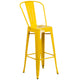 Yellow |#| 23.75inch Square Yellow Metal Indoor-Outdoor Bar Table Set w/ 2 Stools with Backs