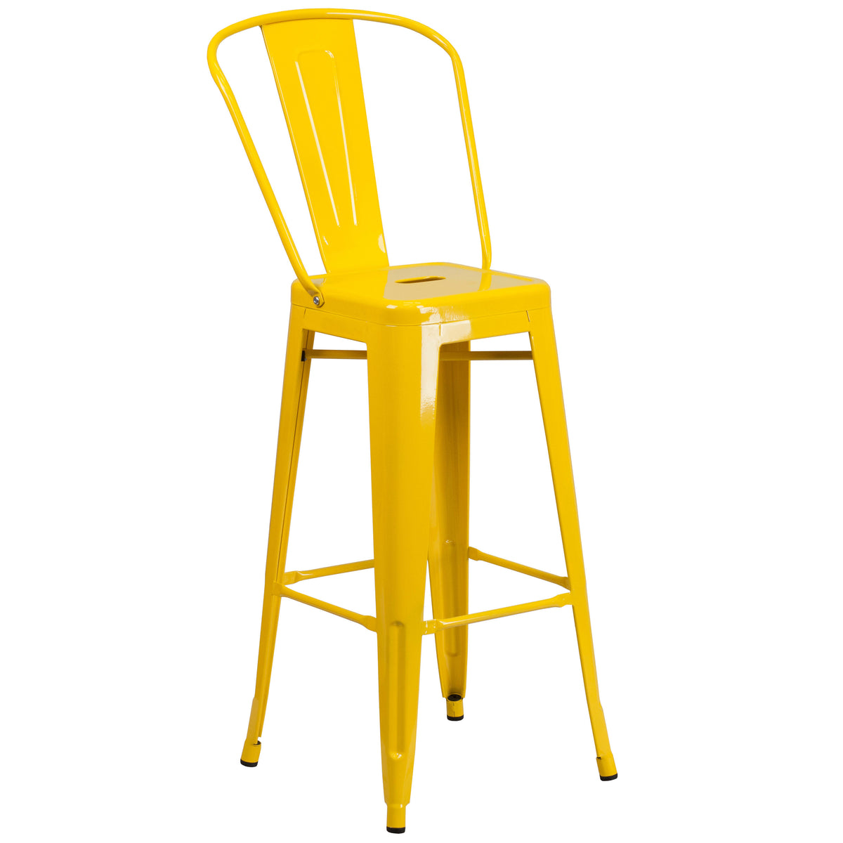 Yellow |#| 23.75inch Square Yellow Metal Indoor-Outdoor Bar Table Set w/ 2 Stools with Backs