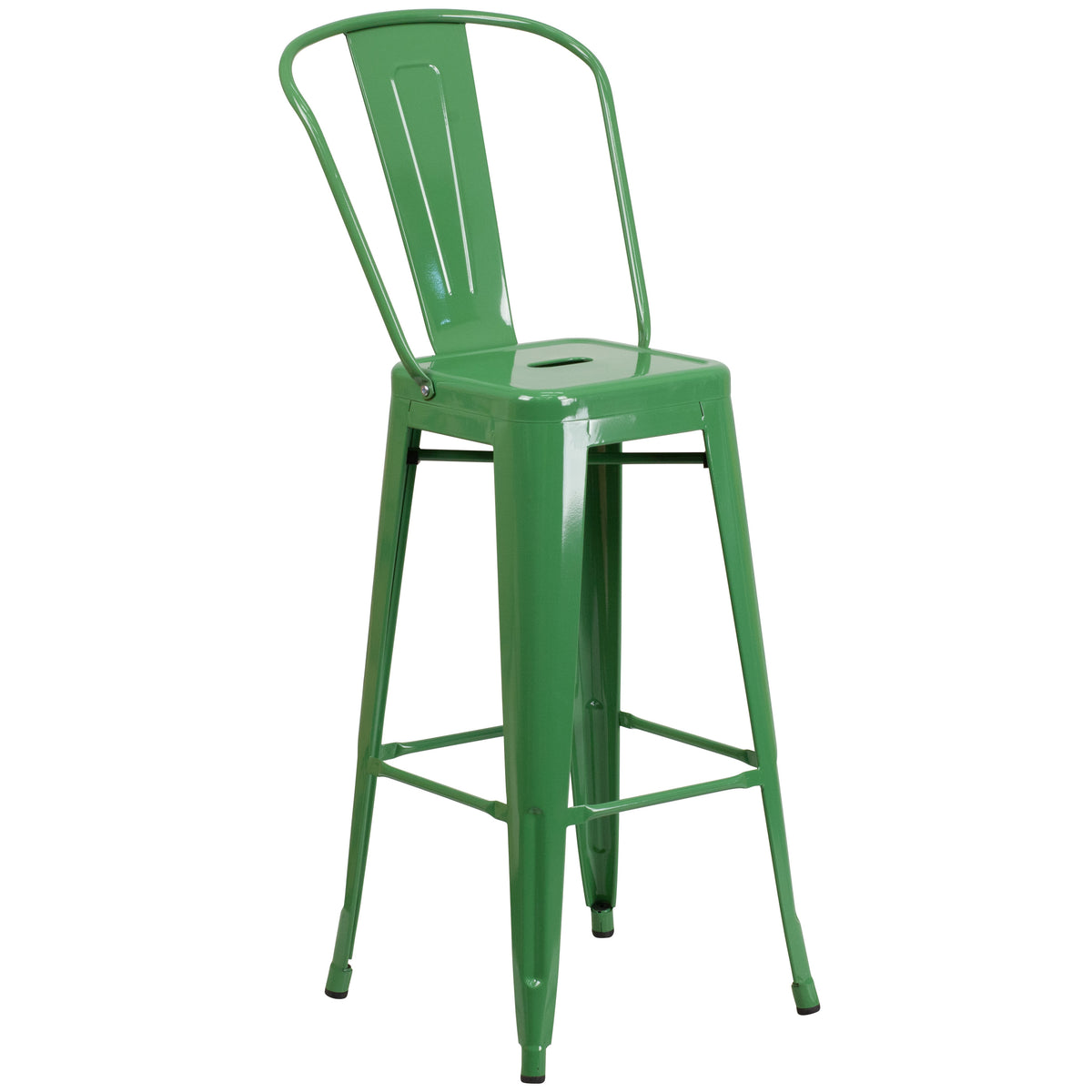 Green |#| 23.75inch Square Green Metal Indoor-Outdoor Bar Table Set with 2 Stools with Backs