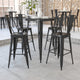 Black |#| 23.75inch Square Black Metal Indoor-Outdoor Bar Table Set with 2 Stools with Backs