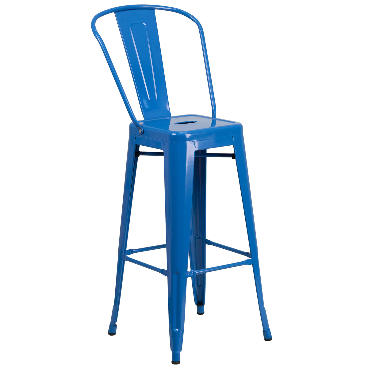 Blue |#| 23.75inch Square Blue Metal Indoor-Outdoor Bar Table Set with 2 Stools with Backs