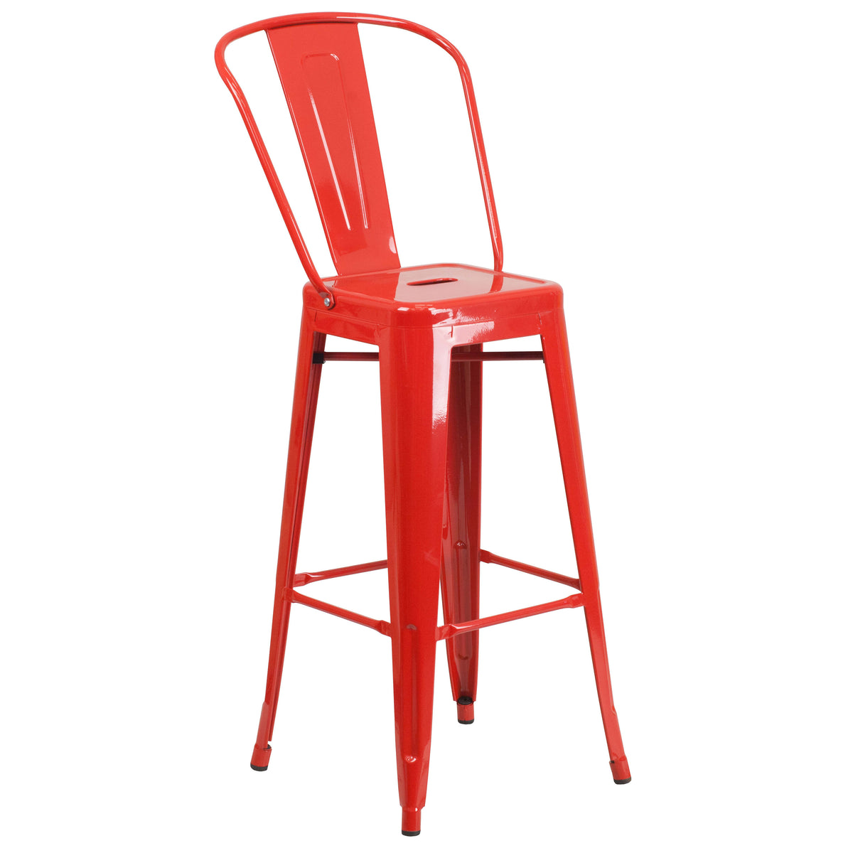 Red |#| 23.75inch Square Red Metal Indoor-Outdoor Bar Table Set with 2 Stools with Backs