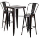 Black-Antique Gold |#| 23.75inch Square Black-Antique Gold Metal Bar Table Set with 2 Stools with Backs