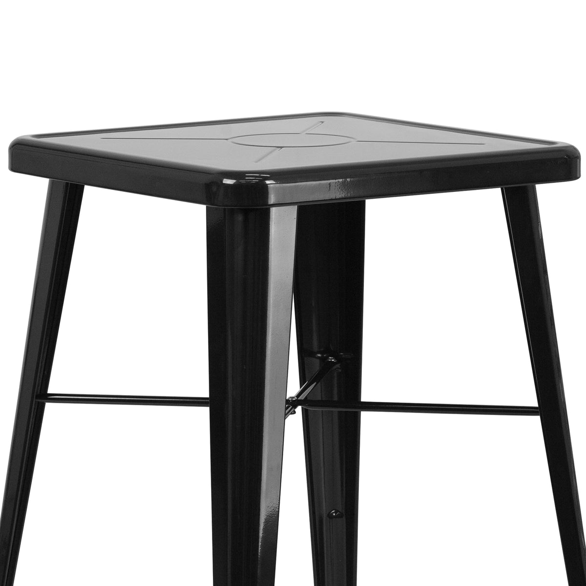 Black |#| 23.75inch Square Black Metal Indoor-Outdoor Bar Table Set with 2 Stools with Backs