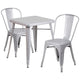 Silver |#| 23.75inch Square Silver Metal Indoor-Outdoor Table Set with 2 Stack Chairs