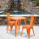 Orange |#| 23.75inch Square Orange Metal Indoor-Outdoor Table Set with 2 Stack Chairs