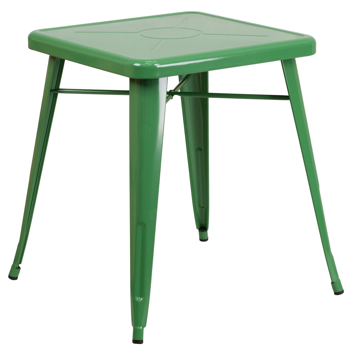 Green |#| 23.75inch Square Green Metal Indoor-Outdoor Table Set with 2 Stack Chairs
